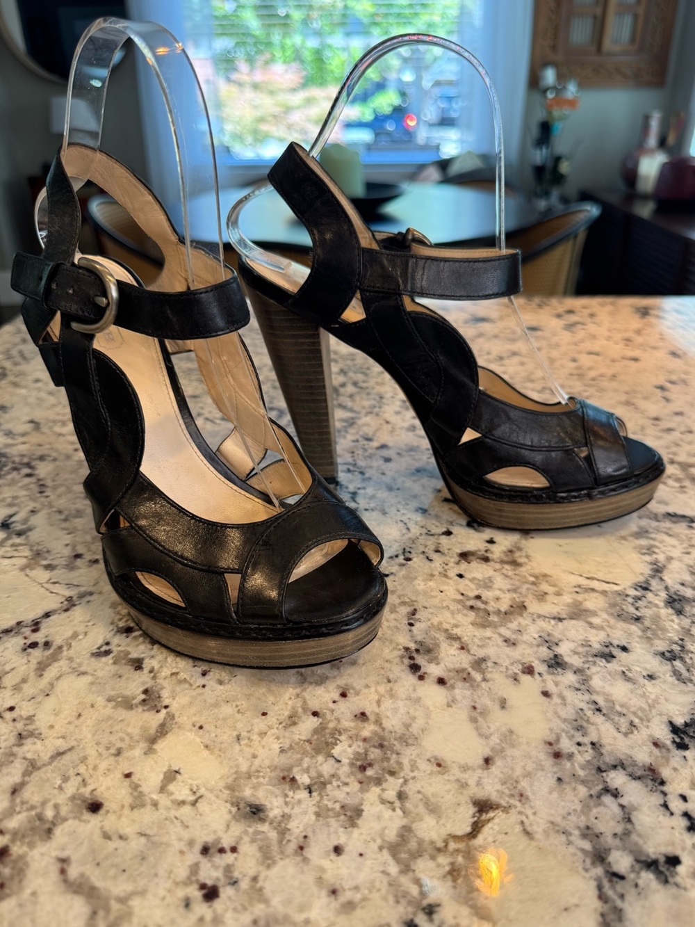 Vintage Coach Tamara style Black Leather Strappy High-Heel Platform Sandals